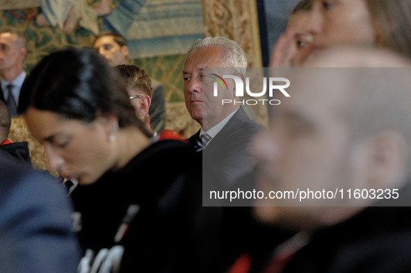 Julio Velasco participates in the return ceremony of the Flag of the Italian athletes returning from the Paris 2024 Olympic and Paralympic G...