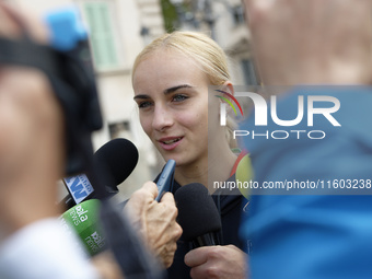 Alice D'Amato leaves the Quirinale after the ceremony of the flags with the President of the Republic Sergio Mattarella in Rome, Italy, on S...