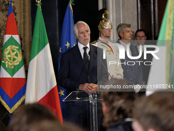 Giovanni Malago participates in the return ceremony of the Flag of the Italian athletes returning from the Paris 2024 Olympic and Paralympic...