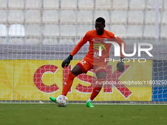 Emeka Kelvin Agu, goalkeeper of Sliema Wanderers, is in action during the Malta 360 Sports Premier League soccer match between Gzira United...