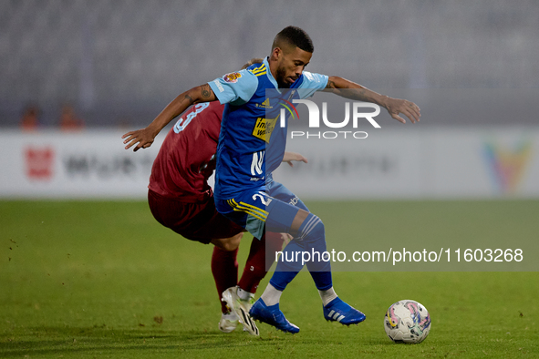 Wescley Matos Da Silva of Sliema Wanderers is in action during the Malta 360 Sports Premier League soccer match between Gzira United and Sli...