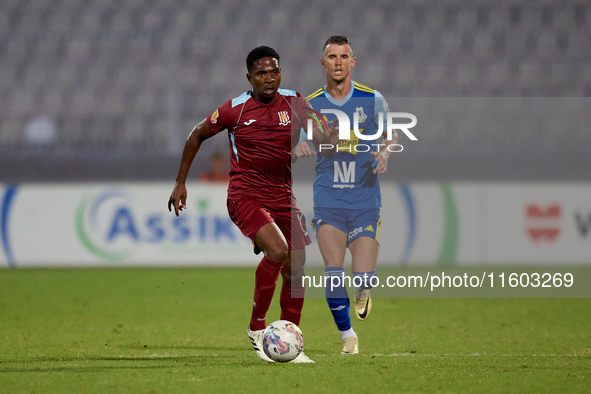 Luis Carlo Riascos of Gzira United is in action during the Malta 360 Sports Premier League soccer match between Gzira United and Sliema Wand...