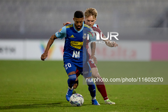 Wescley Matos Da Silva of Sliema Wanderers is in action during the Malta 360 Sports Premier League soccer match between Gzira United and Sli...