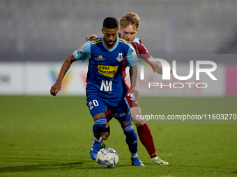 Wescley Matos Da Silva of Sliema Wanderers is in action during the Malta 360 Sports Premier League soccer match between Gzira United and Sli...