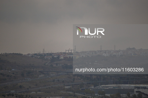 A general view of cloudy weather due to smoke from wildfires in Lisbon, Portugal, on September 22, 2024. The fires that begin on September 1...