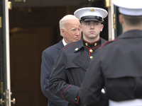 US President Joe Biden greets His Highness President Sheikh Mohamed bin Zayed Al Nahyan of the United Arab Emirates on the South Lawn of the...