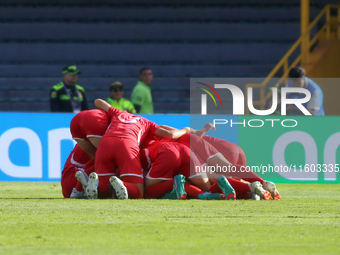 Players of Korea DPR celebrate a goal during the FIFA U-20 Women's World Cup Colombia 2024 final match between Korea DPR and Japan at El Cam...