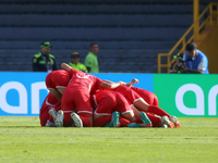 Players of Korea DPR celebrate a goal during the FIFA U-20 Women's World Cup Colombia 2024 final match between Korea DPR and Japan at El Cam...