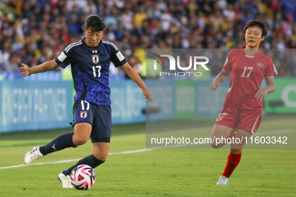 Uno Shigaraki of Japan controls the ball during the FIFA U-20 Women's World Cup Colombia 2024 final match between Korea DPR and Japan at El...