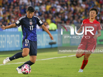 Uno Shigaraki of Japan controls the ball during the FIFA U-20 Women's World Cup Colombia 2024 final match between Korea DPR and Japan at El...