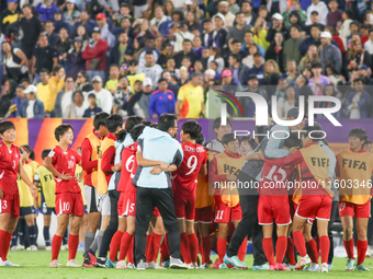 Players of Korea DPR celebrate after winning the FIFA U-20 Women's World Cup Colombia 2024 Final match between Korea DPR and Japan at Estadi...