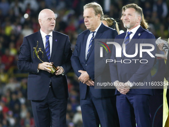 Ramon Jesurun, Gianni Infantino, and Alejandro Dominguez attend the 2024 FIFA U-20 Women's World Cup final match between the United States a...