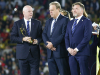 Ramon Jesurun, Gianni Infantino, and Alejandro Dominguez attend the 2024 FIFA U-20 Women's World Cup final match between the United States a...