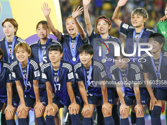 Players of Japan pose for a team photo with the second place medals after the FIFA U-20 Women's World Cup Colombia 2024 Final match between...