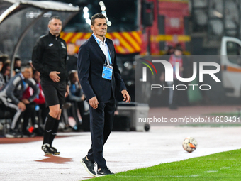 Constantin Galca participates in the match between Universitatea Cluj and Universitatea Craiova at Cluj Arena Stadium in Cluj, Romania, on S...