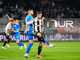 Mihaita Alexandru Chipciu and Vladimir Ionut Screciu are in action during the match between Universitatea Cluj and Universitatea Craiova at...