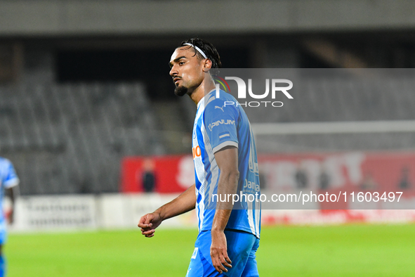 Stefan Baiaram is in action during the match between Universitatea Cluj and Universitatea Craiova at Cluj Arena Stadium in Cluj, Romania, on...