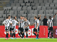 Players of Universitatea Cluj celebrate during the match between Universitatea Cluj and Universitatea Craiova at Cluj Arena Stadium in Cluj,...