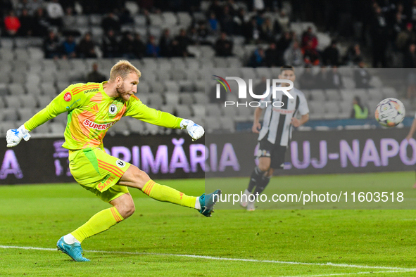 Edvinas Gertmonas is in action during the match between Universitatea Cluj and Universitatea Craiova at Cluj Arena Stadium in Cluj, Romania,...