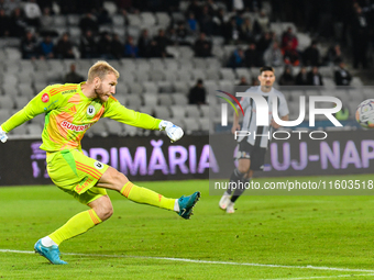 Edvinas Gertmonas is in action during the match between Universitatea Cluj and Universitatea Craiova at Cluj Arena Stadium in Cluj, Romania,...