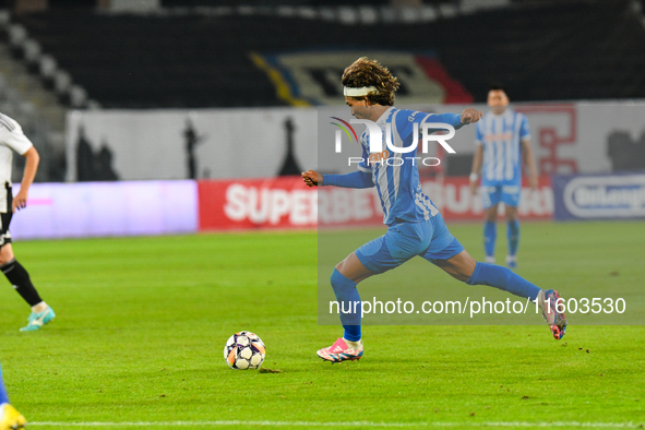 Takuto Oshima participates in the match between Universitatea Cluj and Universitatea Craiova at Cluj Arena Stadium in Cluj, Romania, on Sept...