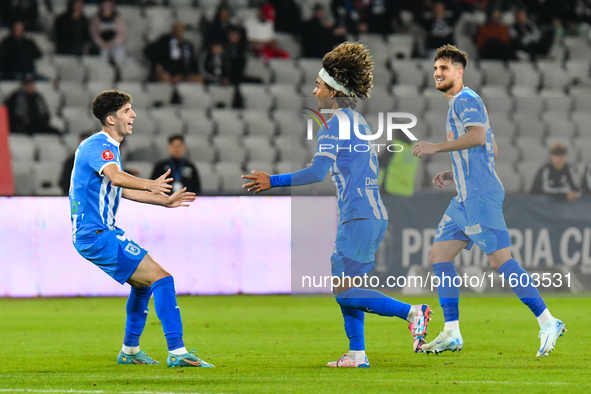 Takuto Oshima celebrates during the match between Universitatea Cluj and Universitatea Craiova at Cluj Arena Stadium in Cluj, Romania, on Se...