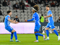 Takuto Oshima celebrates during the match between Universitatea Cluj and Universitatea Craiova at Cluj Arena Stadium in Cluj, Romania, on Se...