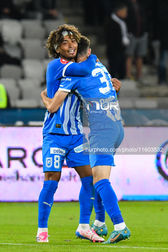 Takuto Oshima celebrates during the match between Universitatea Cluj and Universitatea Craiova at Cluj Arena Stadium in Cluj, Romania, on Se...