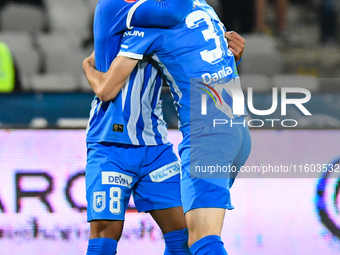 Takuto Oshima celebrates during the match between Universitatea Cluj and Universitatea Craiova at Cluj Arena Stadium in Cluj, Romania, on Se...