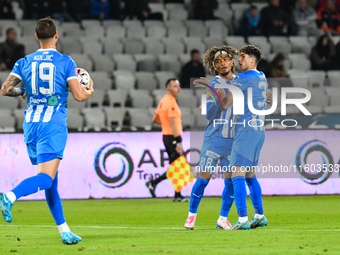 Takuto Oshima and Stefan Daniel Bana are in action during the match between Universitatea Cluj and Universitatea Craiova at Cluj Arena Stadi...