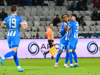 Takuto Oshima and Stefan Daniel Bana are in action during the match between Universitatea Cluj and Universitatea Craiova at Cluj Arena Stadi...