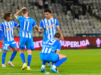 Nicusor Silviu Bancu, Elvir Koljic, Denil Omar Maldonado Munguia, and Takuto Oshima participate in the match between Universitatea Cluj and...