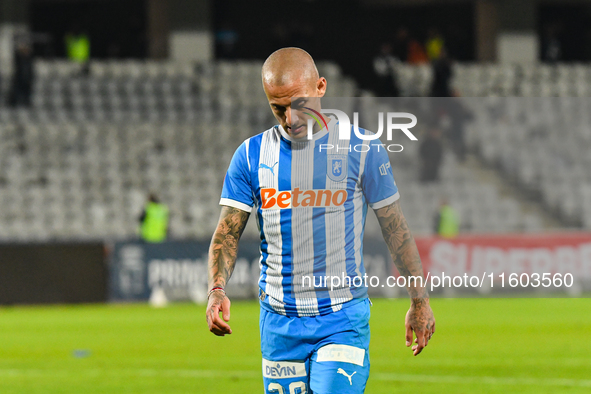 Ionut Alexandru Mitrita participates in the match between Universitatea Cluj and Universitatea Craiova at Cluj Arena Stadium in Cluj, Romani...