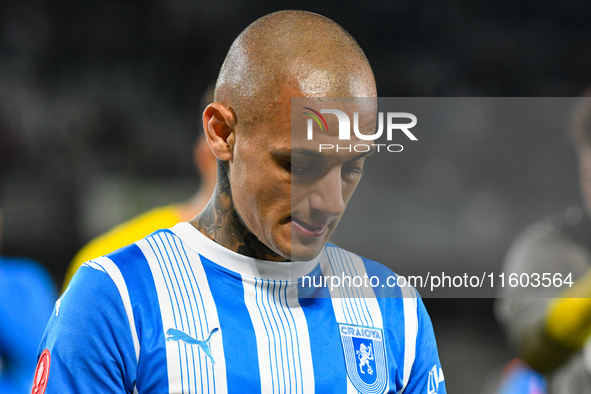 Ionut Alexandru Mitrita participates in the match between Universitatea Cluj and Universitatea Craiova at Cluj Arena Stadium in Cluj, Romani...