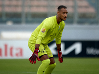 Henri Christoffer Mafoumbi, goalkeeper of Floriana, is in action during the Malta 360 Sports Premier League soccer match between Floriana an...