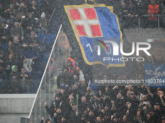 Calcio Como supporters during the Italian Serie A football match between Atalanta BC and Calcio Como in Bergamo, Italy, on September 23, 202...