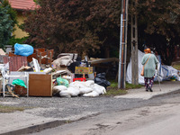 House items that were damaged by water are seen outside residential area after Nysa Klodzka river flooded town of Lewin Brzeski in southwest...