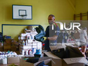 Aid point for residents after Nysa Klodzka river flooded town of Lewin Brzeski in southwestern Poland. September 23rd, 2024. Storm Boris has...