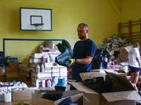 Aid point for residents after Nysa Klodzka river flooded town of Lewin Brzeski in southwestern Poland. September 23rd, 2024. Storm Boris has...