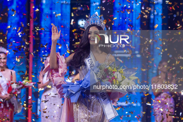 Rhea Singha is crowned Miss Universe India 2024 in Jaipur, Rajasthan, India, on September 22, 2024. 