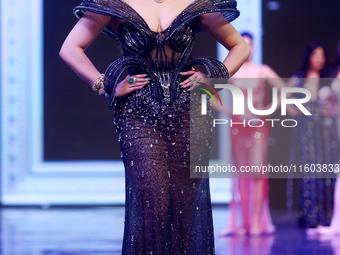 Miss Universe India 2015 and Bollywood actor Urvashi Rautela walks the ramp during the Miss Universe India 2024 grand finale in Jaipur, Raja...