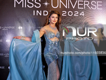 Miss Universe India 2015 and Bollywood actor Urvashi Rautela arrives during the grand finale of Miss Universe India 2024 in Jaipur, Rajastha...