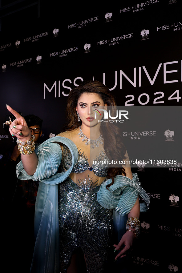 Miss Universe India 2015 and Bollywood actor Urvashi Rautela arrives during the grand finale of Miss Universe India 2024 in Jaipur, Rajastha...