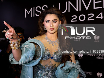 Miss Universe India 2015 and Bollywood actor Urvashi Rautela arrives during the grand finale of Miss Universe India 2024 in Jaipur, Rajastha...