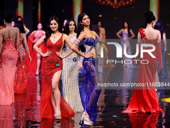 Contestants walk the ramp during the grand finale of Miss Universe India 2024 in Jaipur, Rajasthan, India, on September 22, 2024. (