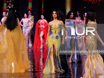 Contestants walk the ramp during the grand finale of Miss Universe India 2024 in Jaipur, Rajasthan, India, on September 22, 2024. (