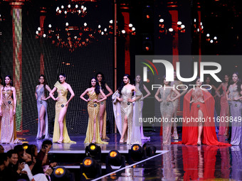 Contestants walk on the ramp during the grand finale of Miss Universe India 2024 in Jaipur, Rajasthan, India, on September 22, 2024. (