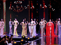 Contestants walk on the ramp during the grand finale of Miss Universe India 2024 in Jaipur, Rajasthan, India, on September 22, 2024. (