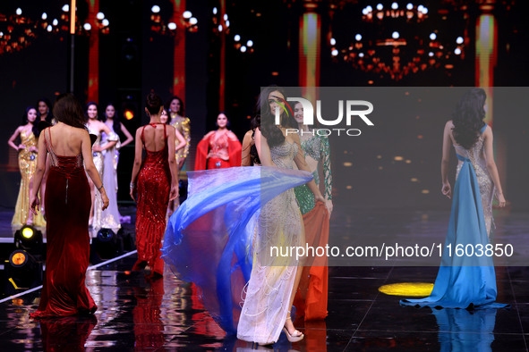 Contestants walk the ramp during the grand finale of Miss Universe India 2024 in Jaipur, Rajasthan, India, on September 22, 2024. 