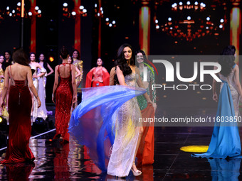 Contestants walk the ramp during the grand finale of Miss Universe India 2024 in Jaipur, Rajasthan, India, on September 22, 2024. (